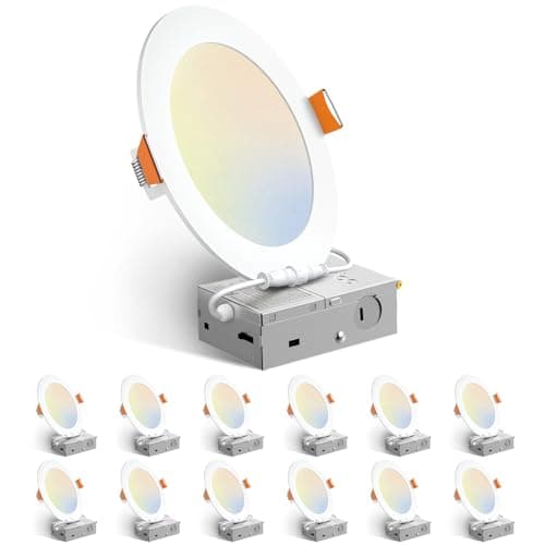 Amico 12 Pack 6 Inch LED Recessed Lighting, Canless Wafer Downlight, White