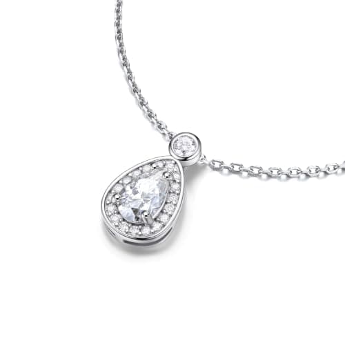 MomentWish Moissanite Necklace for Women, 1 Carat Simulated Moissanite Necklace for Her 925 Sterling Silver Halo Pendant Anniversary Valentine's Day Birthday Gifts for Mom Wife Girlfriend-Teardrop