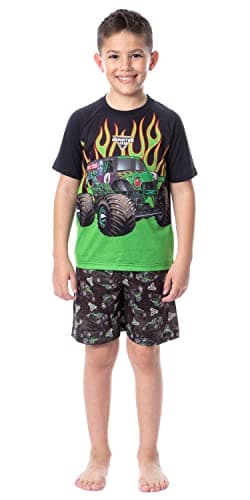 INTIMO Monster Jam Boys' Grave Digger Truck Sleep Pajama Set Shorts Crewneck (6/7) Multicolored