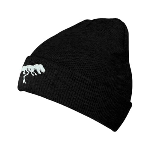 famliihw Dinosaur Embroidery Beanie Hat Winter Warm Knit Cuffed Skull Cap for Women Men Hiking Running Traveling