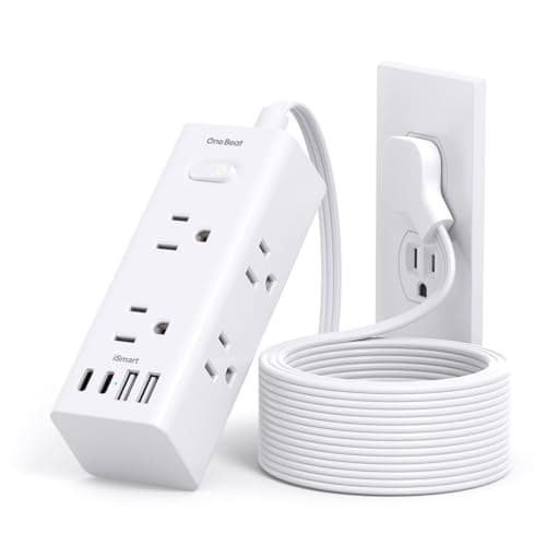 One Beat 10Ft Extension Cord with Multiple Outlets,Flat Plug Power Strip Surge Protector with 10 Ft Long Cord,6 Outlet 4 USB Ports (2USB C),Multi Outlet Wall Plug for Travel,College,Dorm Essentials