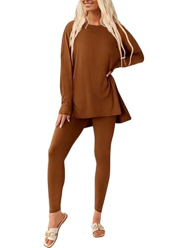 PRETTYGARDEN Women's 2 Piece Outfits Matching Lounge Sets,Caramel,S