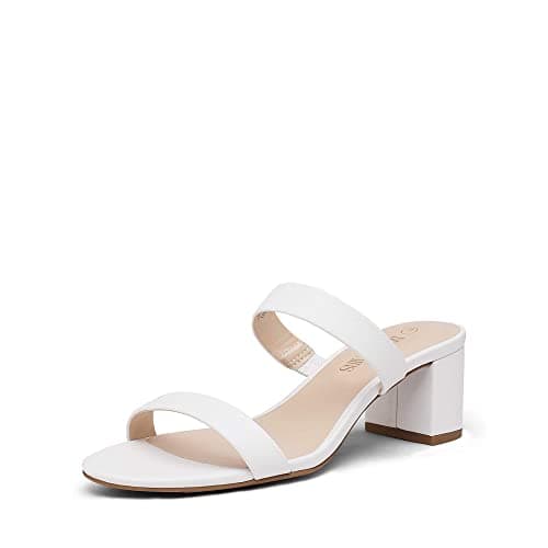 DREAM PAIRS Women's Two Strap Open Toe Low Block Chunky Heels Sandals Dress Pumps Casual Summer Mules Shoes,Size 5,White/Pu,DHS213