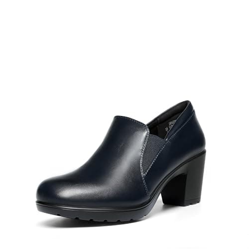 DREAM PAIRS Women's Low Chunky Block Heels Pumps Comfortable Slip-on Heeled Loafers Dress Work Shoes for Office Business LOLA,Size 6.5,Dark Navy,DPU214