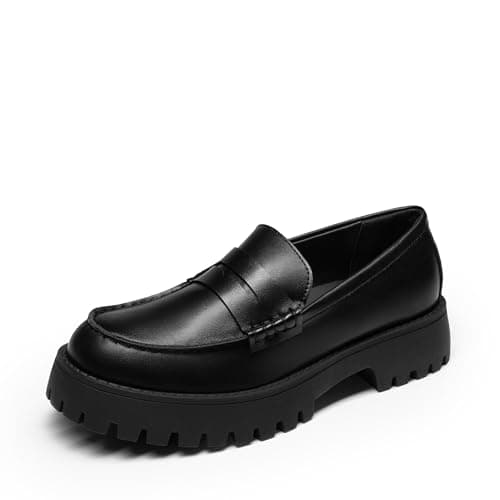 DREAM PAIRS Loafers for Women Platform Chunky Penny Loafer Lug Sole Comfortable Slip On Dressy Casual Work Business Office Shoes,Size 7,Black-Pu,SDLS26006W