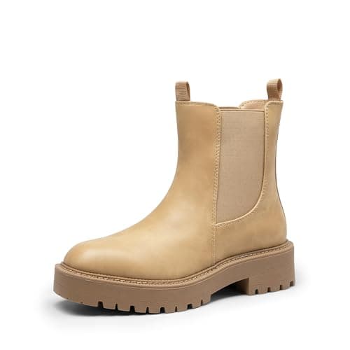 DREAM PAIRS Women's Chelsea Ankle Boots Booties,Nude-Nubuck,6