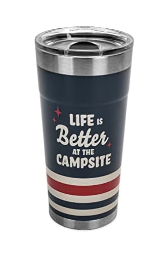 Camco Life is Better at The Campsite Wrapped Stainless Steel Tumbler - Features Double Wall Vacuum Insulation for Heat/Ice Retention & Unique Red, White, & Blue Design - Holds 20 oz. (53326)