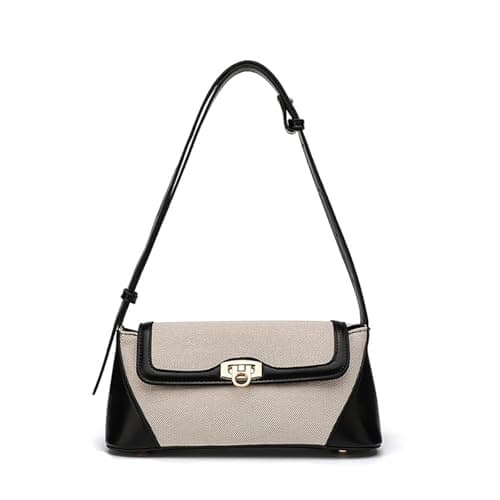 Small Shoulder Bag for Women, Retro PU Leather Underarm Bag Top Handle Hobo Tote Clutch Handbag Purse with Buckle Closure (Black)