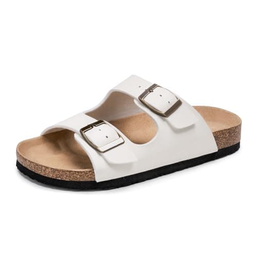 FITORY Girls Glitter Slide Sandals, Cork Slipper with Adjustable Straps for Little Kid White Size 11