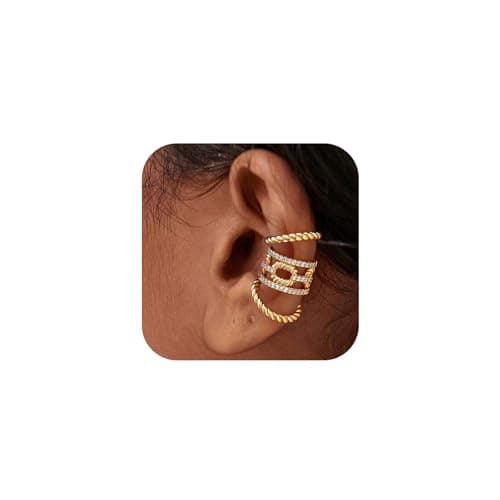 MEVECCO 3-Piece Twisted Non-Piercing Ear Cuffs for Women, Cubic Zirconia