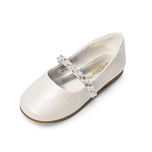 DREAM PAIRS Toddler Girls Mary Jane Ballerina Dress Flats Pearl Strap Slip on Shoes,Size 6 Toddler,Ivory,SERENA-100-KIDS
