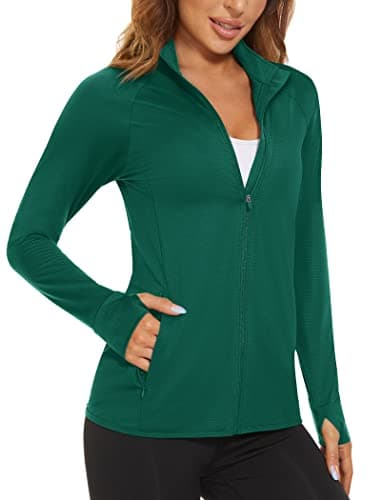 MAGCOMSEN Womens Long Sleeve Jackets for Women Lightweight UPF 50+ Sun Protection Jackets Workout Running Hiking Shirts Emerald Green S