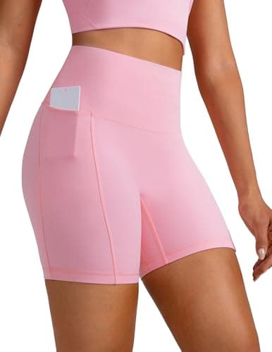 Colorfulkoala Dreamlux No Front Seam High Waist Biker Shorts with Pockets for Women 6" Inseam Workout Gym Yoga Short (XXL, Almond Blossom)