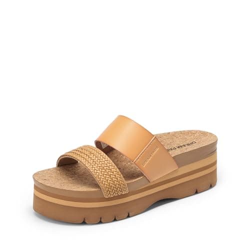 DREAM PAIRS Women's Platform Slides Sandals Comfortable Arch Support Two Strap Slip On Fashion Beach Wedge Sandals,Size 7,Tan,DWUMSS2533