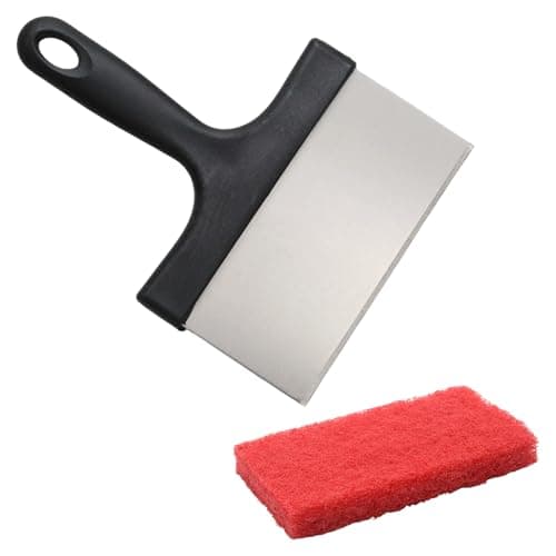 Mormchlots 6.4inch Durable Grill Scraper and Scouring pad,Stainless Steel Outdoor Barbecue Tools,Versatile Food Scraper Tool for Grill Accessories/Outdoor Cooking Enthusiasts