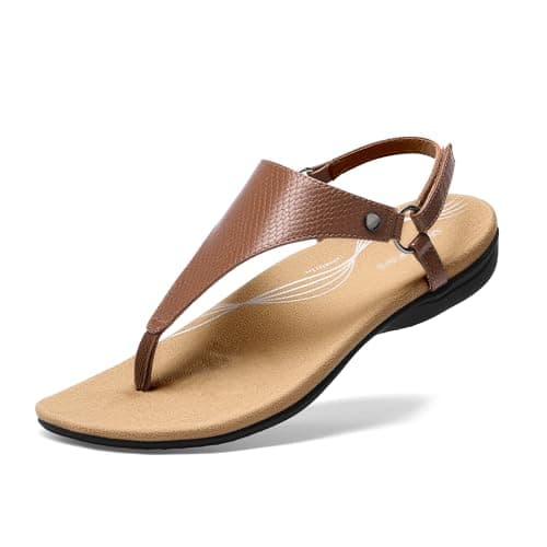 DREAM PAIRS Women's Comfortable Summer Flat Sandals,Brown,9