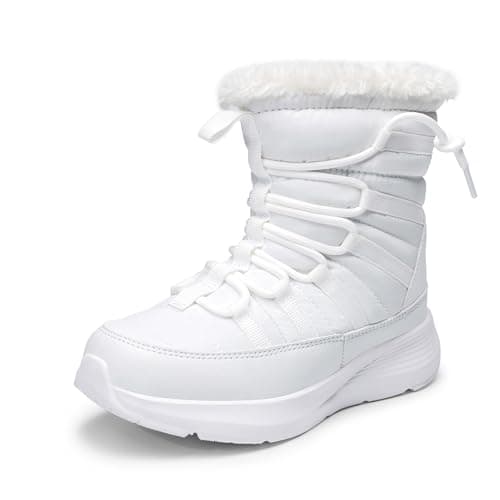 DREAM PAIRS Girls Boys Winter Snow Boots, Slip Resistant Faux Fur Lined, Windproof Warm Slip-On Boots for Kids,Size 4 Big Kid,White,KKUMSB2507