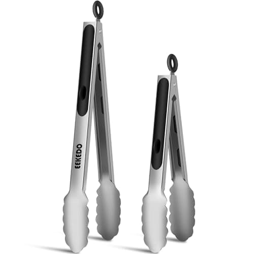 EEKEDO Stainless Steel Cooking Tongs, Heat Resistant Metal Tongs 9" and 12"