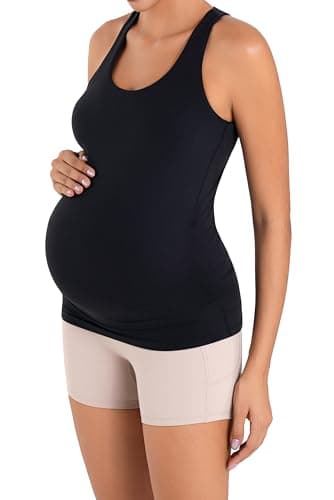 Sunzel Maternity Tank Top with Built in Bra, Racerback Pregnancy Cami Black