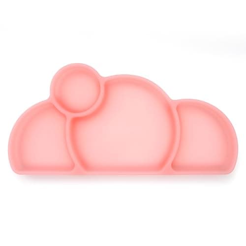 PrimaStella Silicone Easy Reach Divided Toddler Plate - BPA Free - Microwave & Dishwasher Safe (Clear Frosted Rose Quartz)