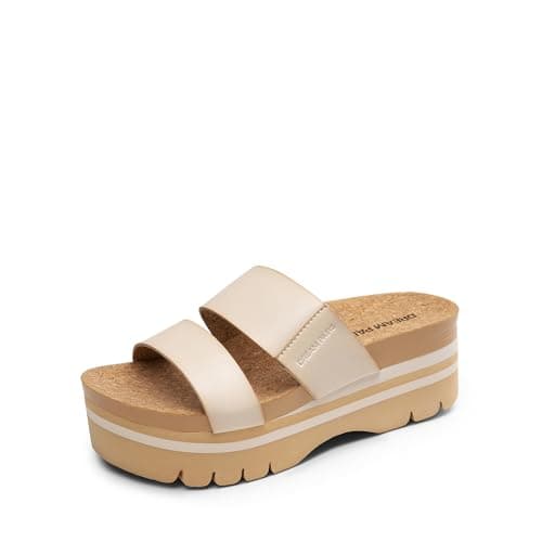 DREAM PAIRS Women's Platform Slides Sandals Comfortable Arch Support Two Strap Slip On Fashion Beach Wedge Sandals,Size 6.5,Beige,DWUMSS2533