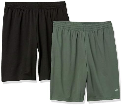 Amazon Essentials Men's Athletic Basketball Gym Shorts, Breathable Moisture Wicking, Loose-Fit Performance Tech, Pack of 2, Black/Olive, Medium