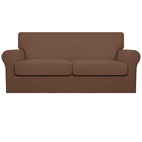 Easy-Going Oversized 3 Pieces Stretch Fleece Soft Loveseat Couch Cover for Pets - Washable Sofa Slipcover for 2 Separate Cushion Couch - Elastic Furniture Protector for Dogs, Kids Brown