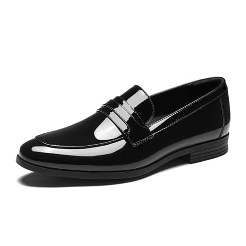 HEEZ Men's Tuxedo Shoes Patent Leather Black Loafers Slip On Formal Shoes