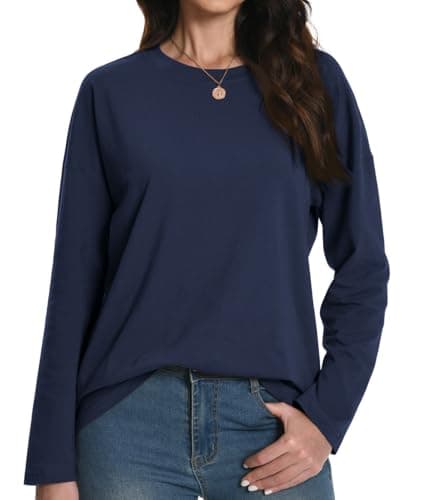 Breathable Running Basic Tees Cotton Long Sleeve Workout Tops Royal Blue XS