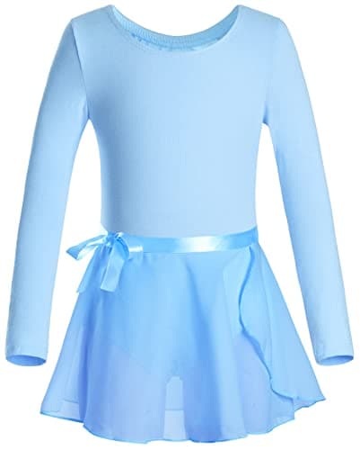 DANSHOW Girls Ballet Team Basic Long Sleeve Leotard with Skirt Toddler Dance Dress(3028-L-01A)