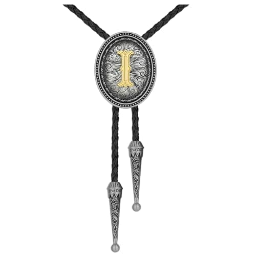 HUABOLA CALYN Bolo tie for Men, Western Cowboy Golden Alphabet Initial Letter ABCDJMR to Y Costume Bolo ties Neckties (I)