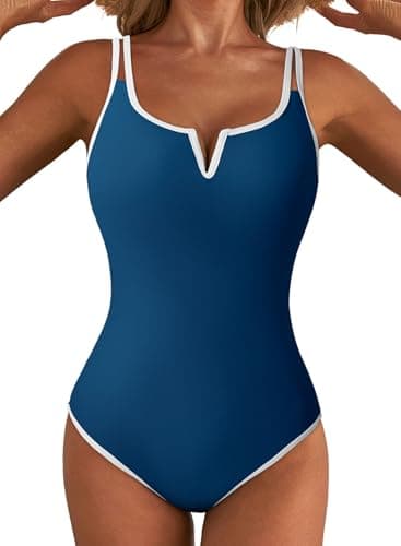 Aleumdr Women's One Piece Swimsuit Tummy Control - Slimming Bathing Suit V Wired Full Coverage Swimwear for 2026 Sail Blue XX-Large