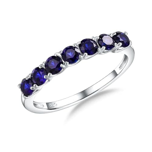 RANDES Sapphire Eterinty Ring Sterling Silver September Birthstone Rings 7 Stone Stackable Wedding Band Blue Sapphire Ring Size 7