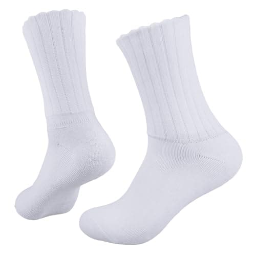 White Slouchy Socks for Women Soft and Cozy All Cotton Crew Socks Women with Double Layer Cuffs Breathable Terry Suits Size 5-9 Thick Socks for AC Room Yoga Socks