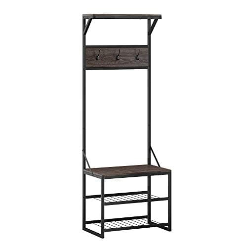 RiverRidge Afton Hall Tree, Black Metal Frame and Weathered Woodgrain