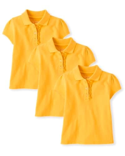 The Children's Place,Baby Girls,and Toddler Multipack Short Sleeve Ruffle Pique Polos,Yellow 3-Pack,2 Years