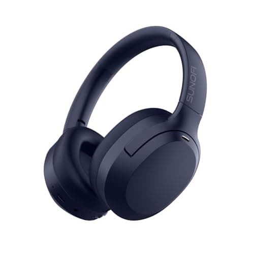 SunoFi Hybrid Active Noise Cancelling Headphones, Wireless Over Ear Bluetooth Headphones with Mic, 40H Playtime, Hi-Res Audio, Deep Bass, Foldable Comfort Fit Ear Cups for Travel, Office, Home (Blue)