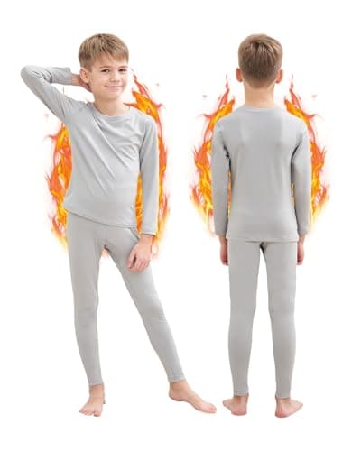 HEROBIKER Thermal Underwear Boys Ultra Soft Fleece Lined Kids Thermals Long Johns Top Bottom Warm Set for Winter Skiing Grey
