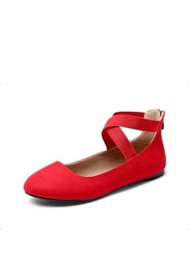 DREAM PAIRS Women's Comfortable Fashion Elastic Ankle Straps Flats Shoes,Size 9.5,Red,Sole_Stretchy