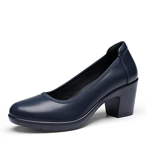 DREAM PAIRS Women's Chunky Closed Toe Low Block Heels Work Pumps Comfortable Round Toe Dress Wedding Shoes Nereida,Size 5.5,Navy Blue,SDPU2230W