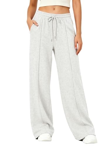 LOMON Women Wide Leg Sweatpants Fall Winter Baggy Sweat Pants Light Grey L