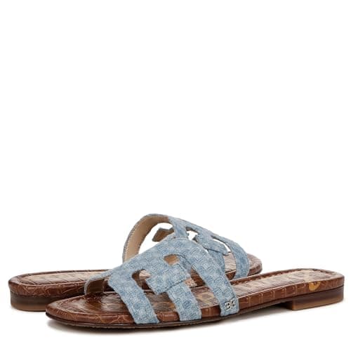 Sam Edelman Women's Bay Flat Sandal Montrose Blue Denim 5 Medium