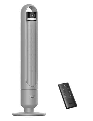 DREO Tower Fan for Bedroom, 4 Speeds, 3 Modes Standing Fans for Room with 90° wide Oscillating, 28dB Quiet for Sleep, 26ft/s Velocity, 33ft Coverage, 8H Timer, Remote, Living Room, Office, Home, Grey