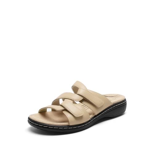 DREAM PAIRS Womens Slides Arch Support Slip on Flat Sandals Plantar Fasciitis Soft Cushion Slippers With Adjustable Straps,Size 6.5,Nude,SDSS2412W