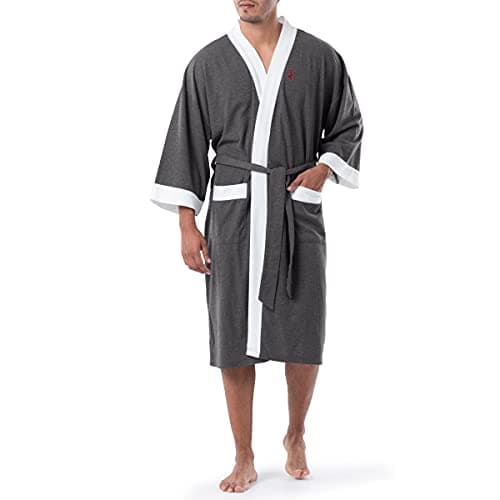 IZOD Men's Waffle Knit Kimono Robe, Heather Charcoal, One Size