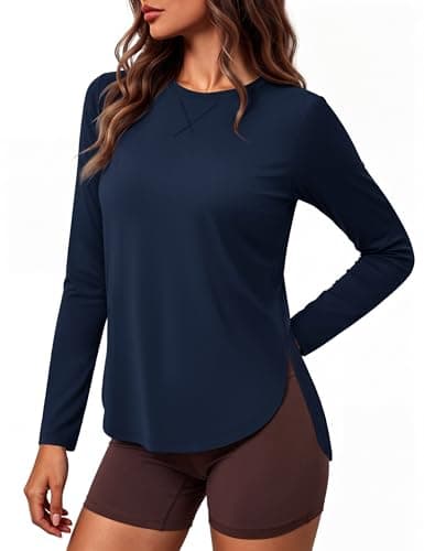 MAGCOMSEN Women's Long Sleeve SPF 50+ UV Shirt Lightweight Cool Quick Dry Shirts Athletic Yoga Camping Swim Top,Navy,S
