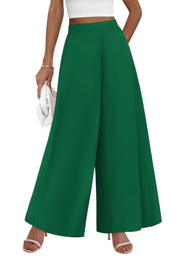 KIRUNDO Palazzo Pants for Women Dressy 2026 Spring Slacks Wide Leg High Waisted Business Casual Work Trousers with Pockets(Green, XX-Large)