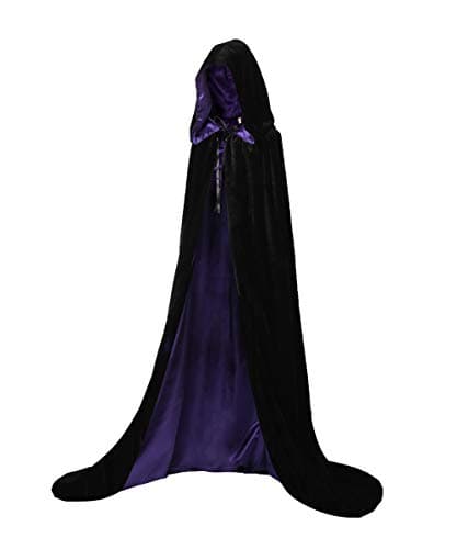 Charm&Cstay Black and Purple Cloak with Hood for Men and Women, Raven Cape with Lined Hood(Small)