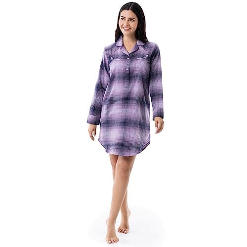 Wrangler Women's Mid-length Flannel Sleep Shirtdress, Lilac Ombre Plaid, 2X