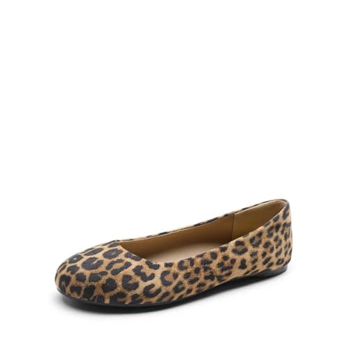 DREAM PAIRS Women's Sole-Simple Ballerina Walking Flats Shoes,Size 5,Leopard-Suede,Sole-Simple